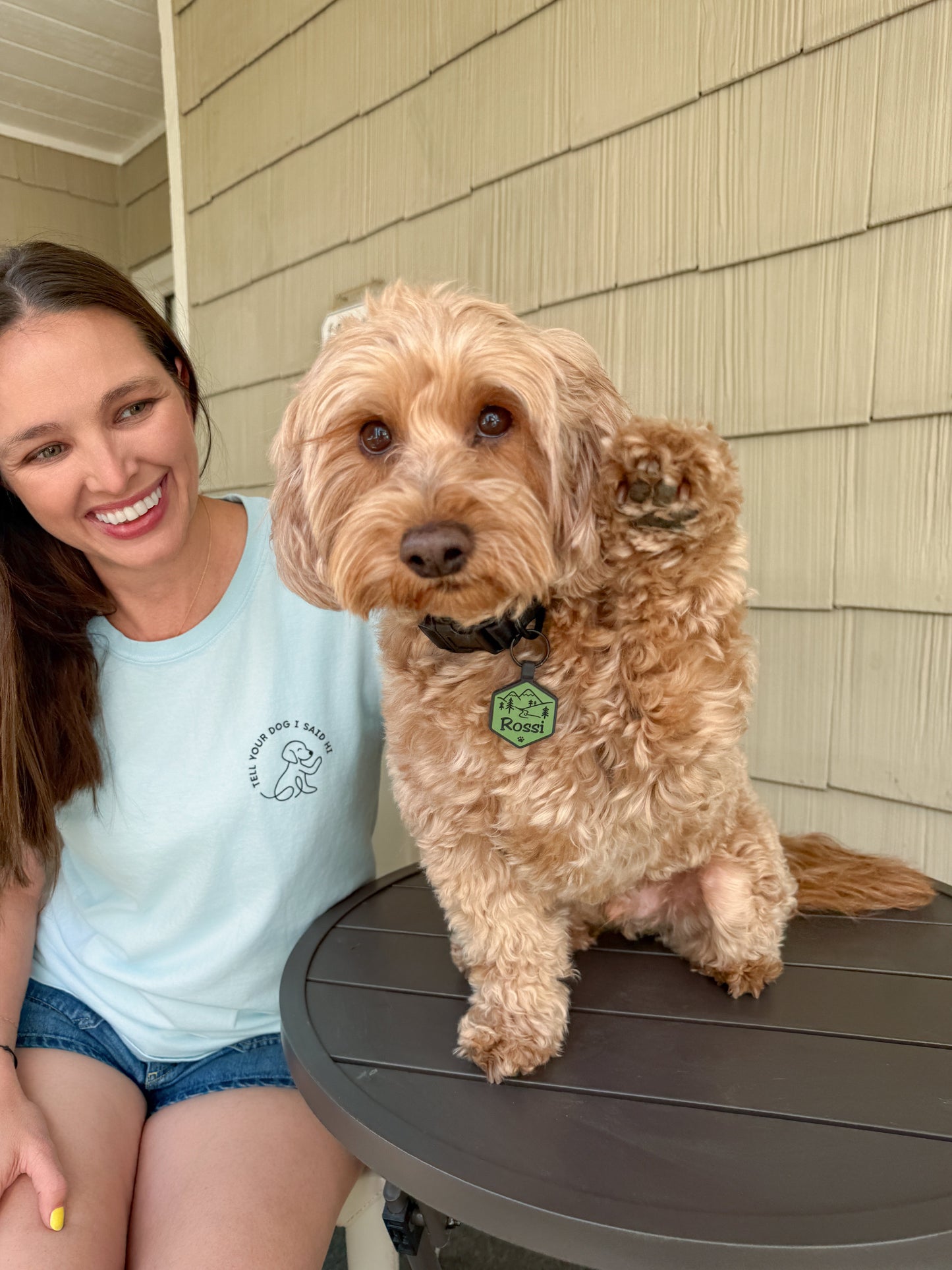 Waving Dog Badge Tee - Spun Sugar