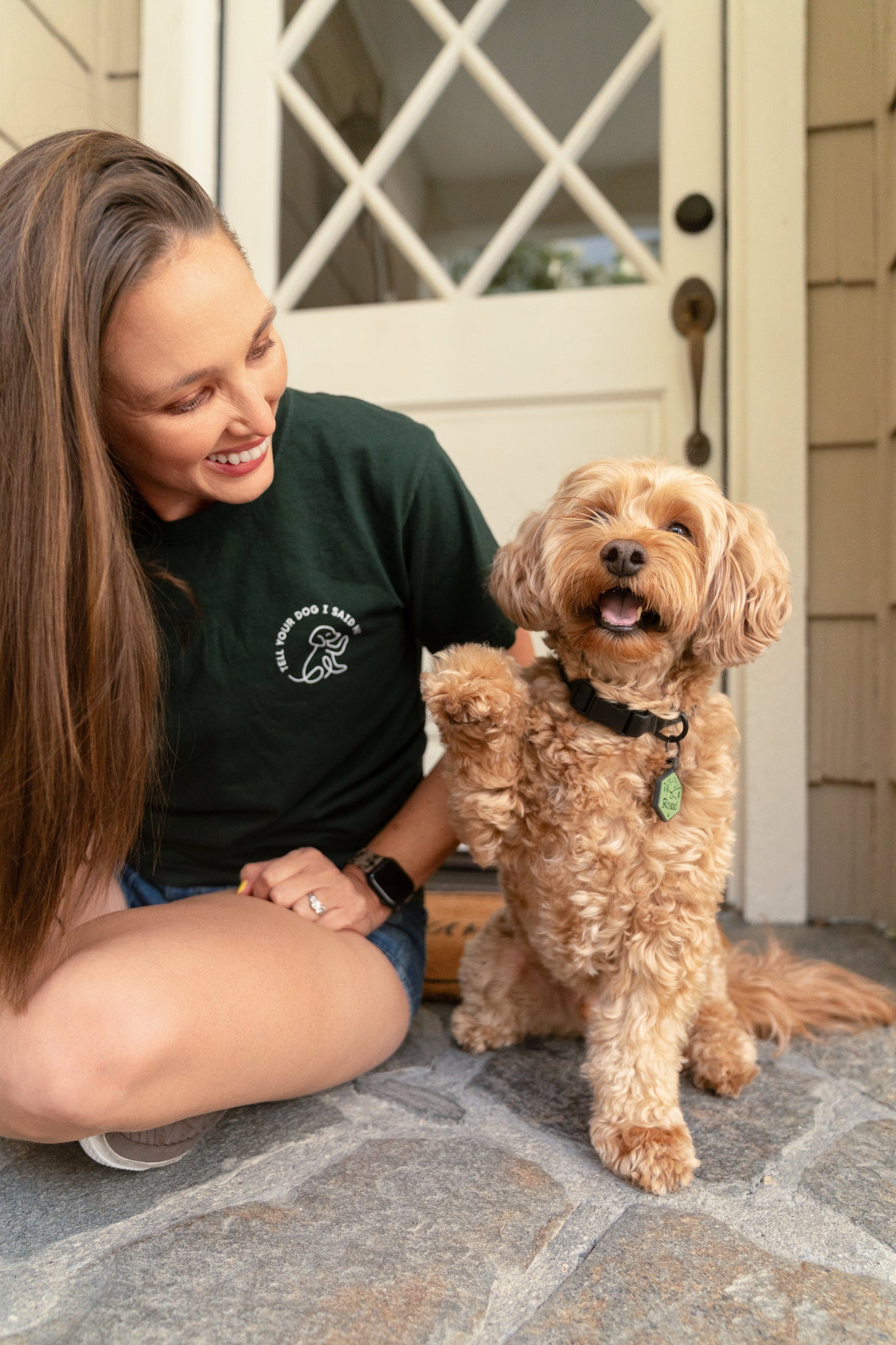 Waving Dog Badge Tee - Dark Green