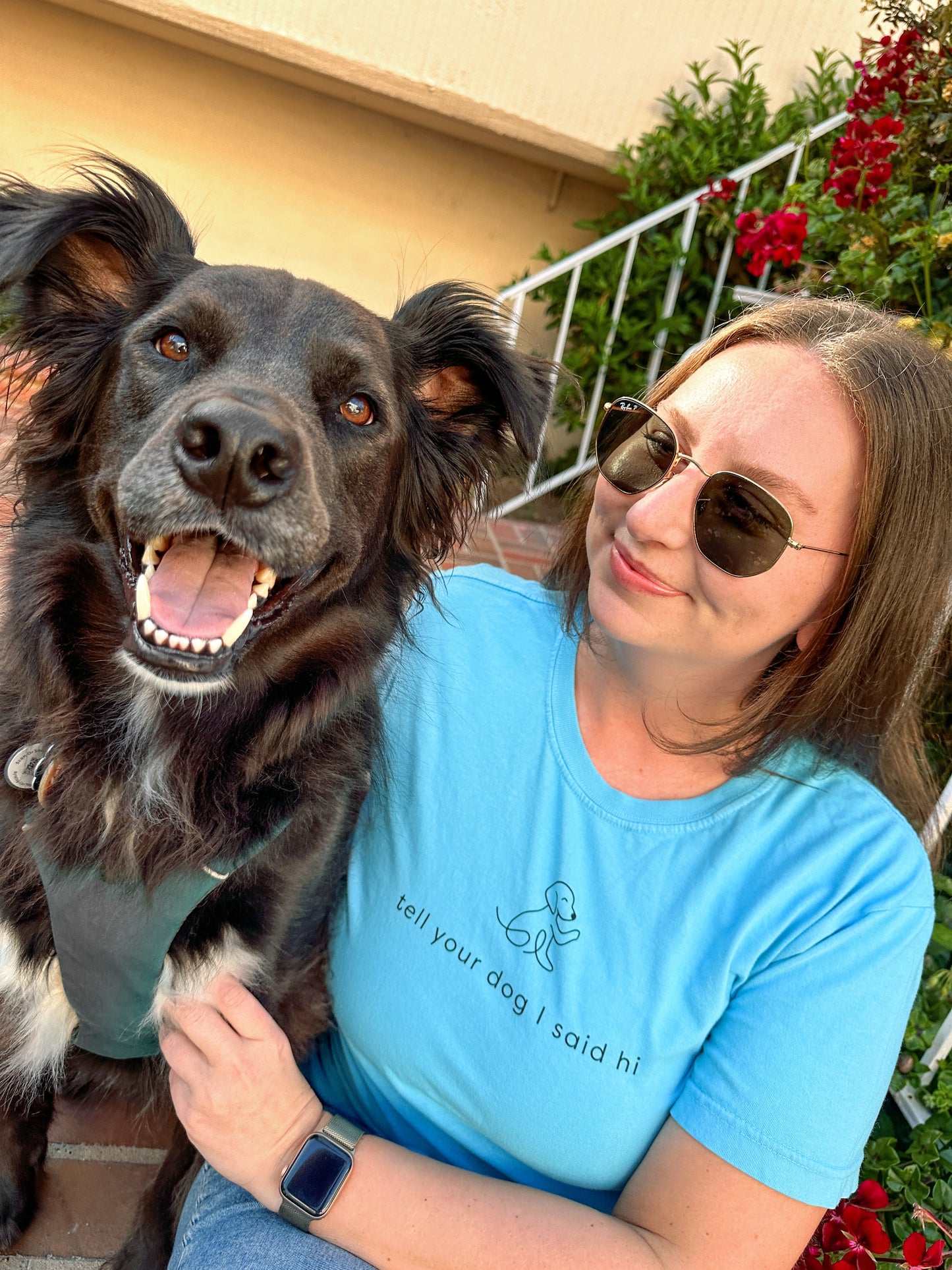 Waving Dog Tee - Light Blue