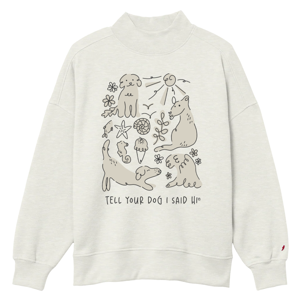 Coastal Doodles Mock Neck - Oatmeal Heather